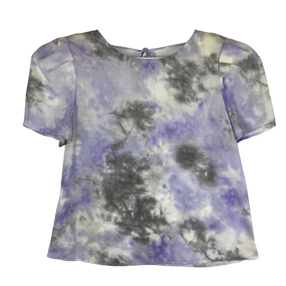 Women’s Lavender Tie Dye Puff Sleeve Top Open Back Bow Detail Size M - Picture 3 of 12